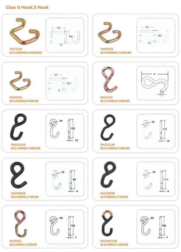 Welded Double Ratchet Strap J Hook , Tow Strap Hooks  6mm / 7mm 1