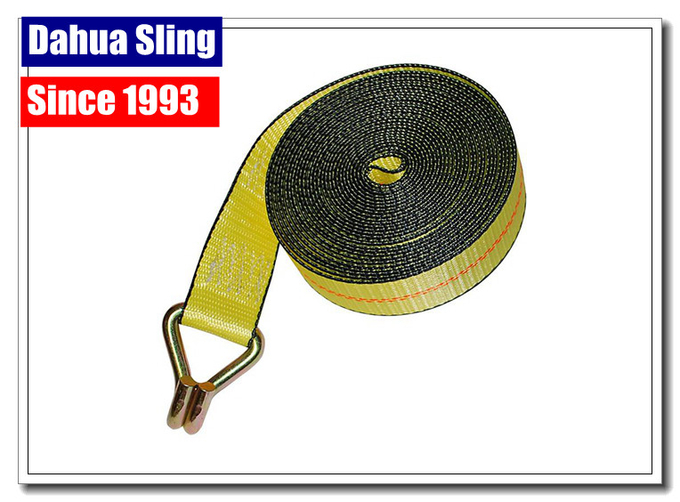 Yellow Wire Hook Truck Winch Straps , Vehicle Recovery Strap Lightweight 0