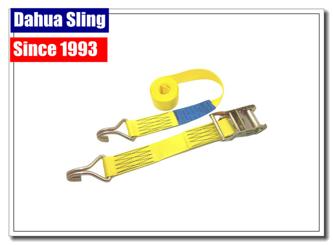 Yellow Tire Tie Down Straps , 2" X 27' Flat Hook Ratchet Straps For Trucks 21